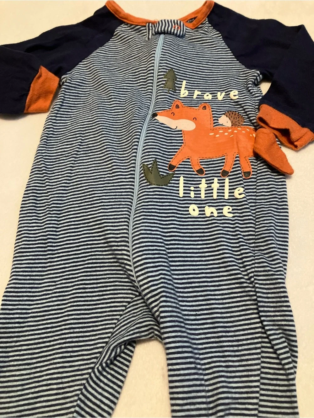 Navy, Gray & Orange Fox Footed One-Piece Sleepers (2-Pack)